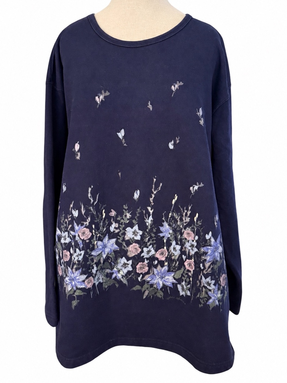 VTG 90s Northern Reflections Floral Nature Sweatshirt Tunic XL Navy Blue Canada